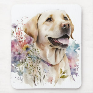 Watercolor Golden Labrador Retriever and Flowers Mouse Pad