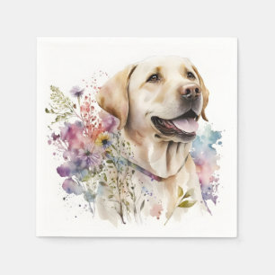 Watercolor Golden Labrador Retriever and Flowers Napkin