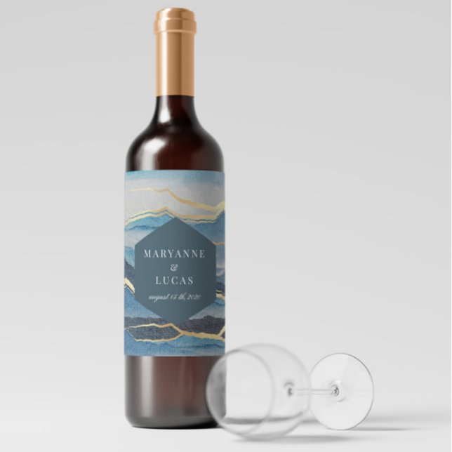 Watercolor Golden Landscape Wedding Wine Label (Creator Uploaded)