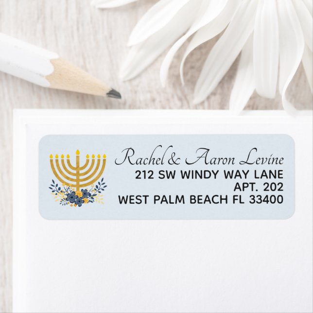 Watercolor Golden Menorah & Flowers Hanuakkah (Insitu)