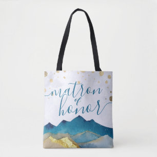 Watercolor Golden Mountain Wedding Matron of Honou Tote Bag