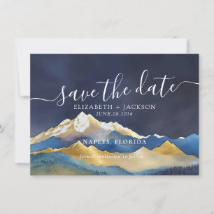 Watercolor Golden Mountains Outdoor Wedding Photo Save The Date