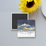 Watercolor Golden Mountains Wedding Save The Date Magnet<br><div class="desc">Let The Adventure Begin! Modern Vintage Elegant Wedding Save The Date Magnet Template - Blue Green and Faux Gold Foil Watercolor Mountains Landscapes Scenery. These Designs Can Be Personalized For Your Special Occasion And Would Be Perfect For Your Wedding, Bridal Shower, Engagement Party, Birthday Party And Many More Special Occasions....</div>