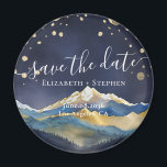 Watercolor Golden Mountains Wedding Save The Date  Magnet<br><div class="desc">Let The Adventure Begin! Modern Vintage Elegant Wedding Save The Date Magnet Template - Blue Green and Faux Gold Foil Watercolor Mountains Landscapes Scenery. These Designs Can Be Personalized For Your Special Occasion And Would Be Perfect For Your Wedding, Bridal Shower, Engagement Party, Birthday Party And Many More Special Occasions....</div>