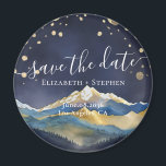 Watercolor Golden Mountains Wedding Save The Date  Magnet<br><div class="desc">Let The Adventure Begin! Modern Vintage Elegant Wedding Save The Date Magnet Template - Blue Green and Faux Gold Foil Watercolor Mountains Landscapes Scenery. These Designs Can Be Personalized For Your Special Occasion And Would Be Perfect For Your Wedding, Bridal Shower, Engagement Party, Birthday Party And Many More Special Occasions....</div>