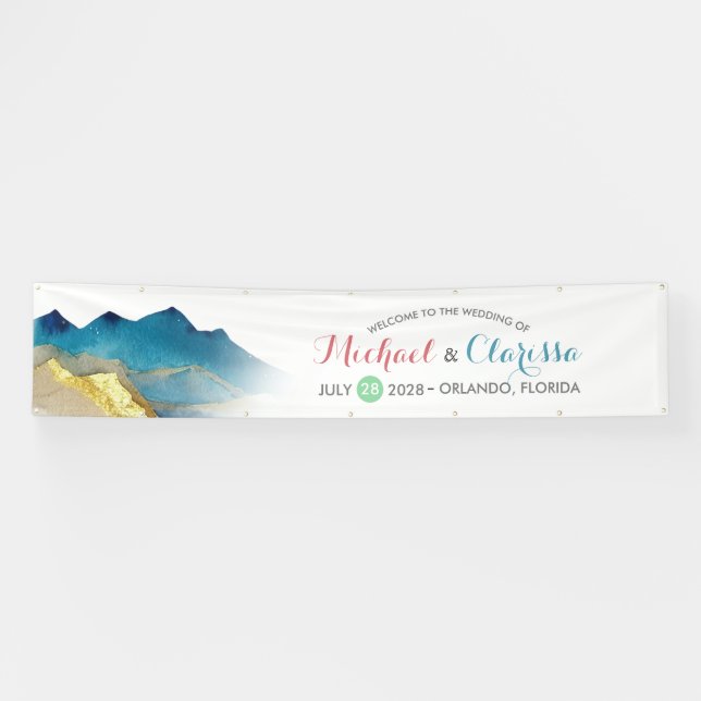 Watercolor Golden Mountains Wedding Welcome Banner (Horizontal)
