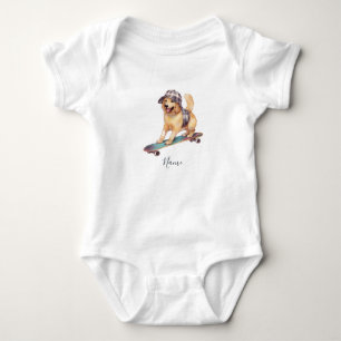 Watercolor Golden Retriever Baby Bodysuit