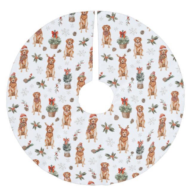 Watercolor Golden Retriever Christmas Dogs Brushed Polyester Tree Skirt (Front)