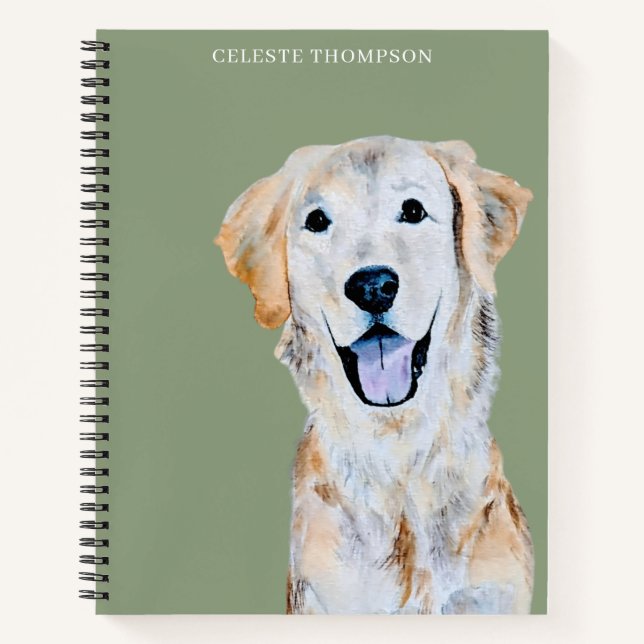 Watercolor Golden Retriever Dog Personalize Notebook (Front)