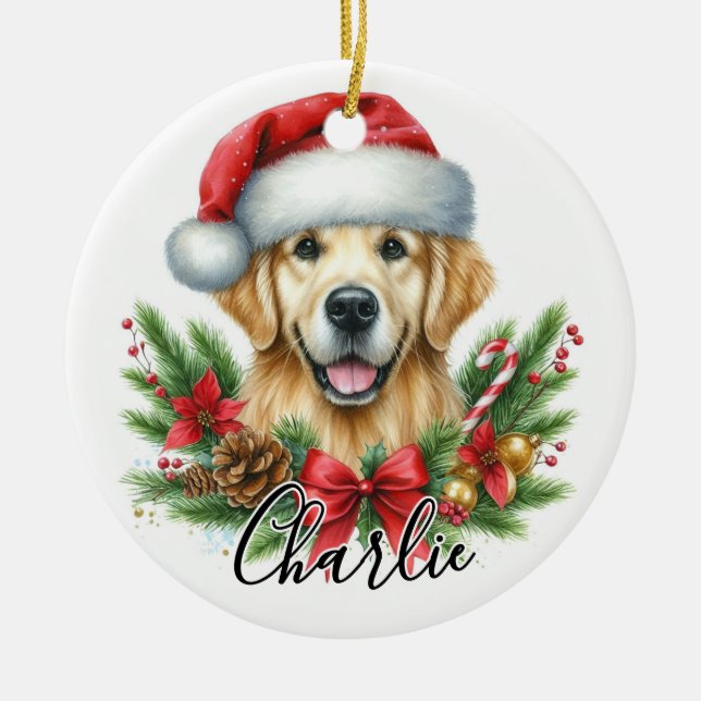 Watercolor Golden Retriever Dog Personalized Ceramic Ornament (Front)