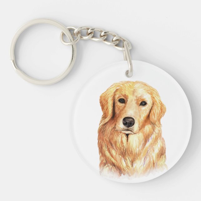 Watercolor Golden Retriever Keychain (Front)