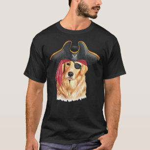 Watercolor Golden Retriever Pirate Hat Eye Patch T-Shirt