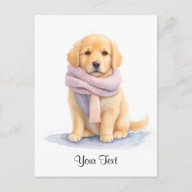 Watercolor Golden Retriever Puppy Dog Personized Holiday Postcard (Front)