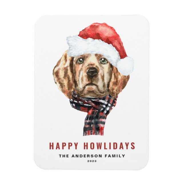 Watercolor Golden Retriever Santa Happy Howlidays Magnet (Vertical)