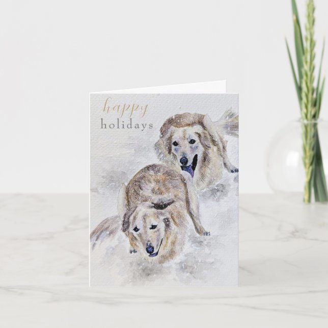 Watercolor Golden Retriever Snowy Holiday Card (Front)