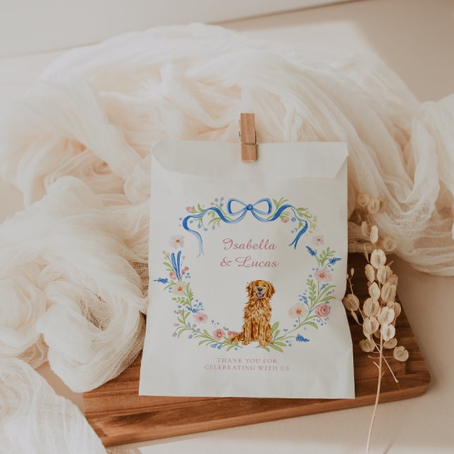 Watercolor Golden Retriever Wedding Crest Favour Bag (Creator Uploaded)