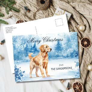 Watercolor Golden Retriever Winter Christmas Holiday Postcard