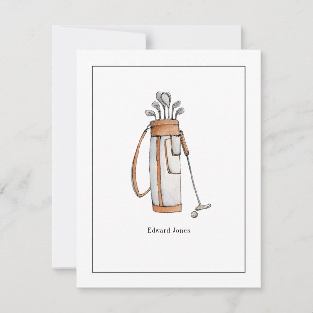 Watercolor Golf bag Golfer Flat  Thank You Card (Front)