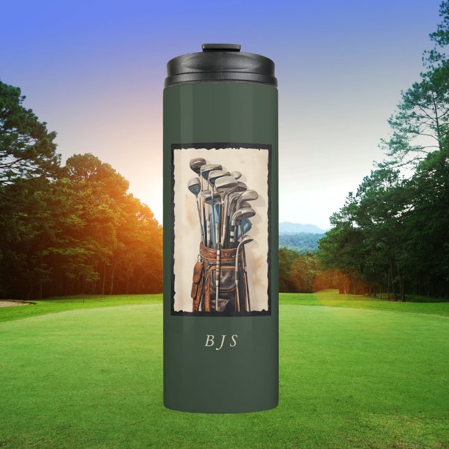 Watercolor Golf Bags Monogram Custom Thermal Tumbler (Creator Uploaded)