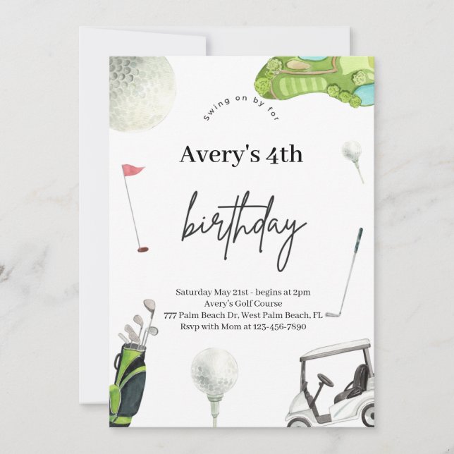 Watercolor Golf Birthday Invitation (Front)