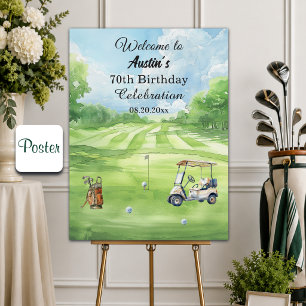 Watercolor Golf Course 70th Birthday Party Welcome Poster