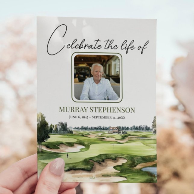 Watercolor Golf Course Photo Celebration Of Life Invitation (Creator Uploaded)