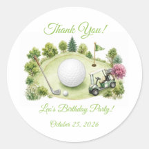 Watercolor Golf Course Round Kids Birthday Sticker