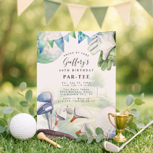 Watercolor Golf Themed Adult Birthday Party Invitation