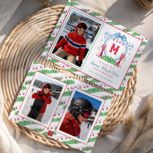 Watercolor Gondola Ski Monogram Crest Holiday Card
