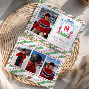 Watercolor Gondola Ski Monogram Crest Holiday Card