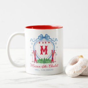 Watercolor Gondola Ski Monogram Crest Two-Tone Coffee Mug