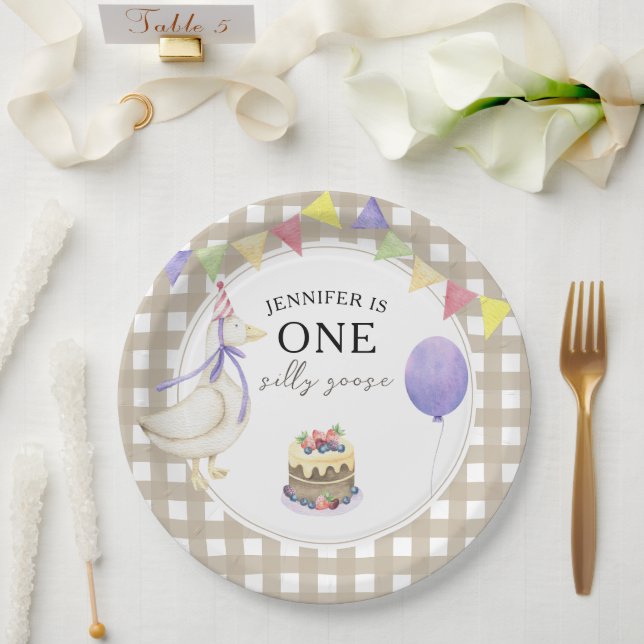 Watercolor Goose 1st birthday Paper Plate (Wedding)