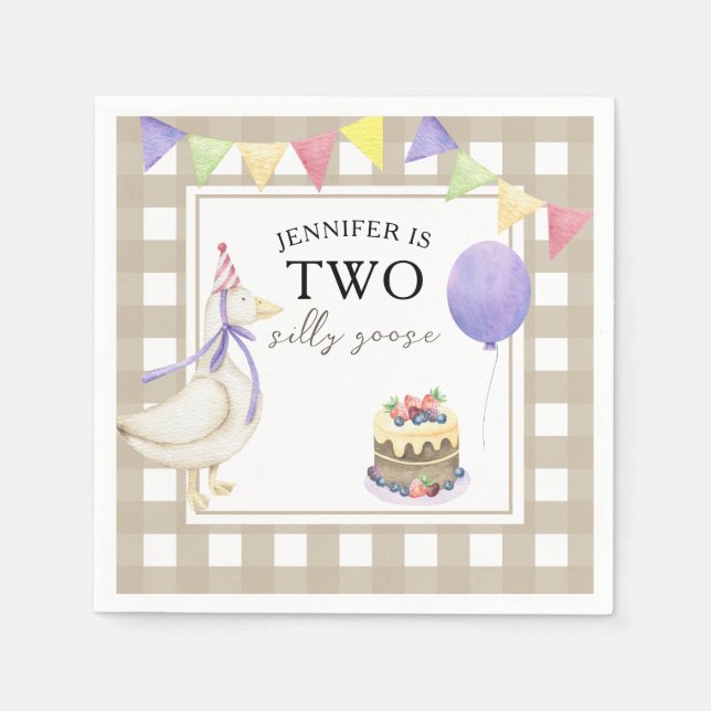 Watercolor Goose 2nd birthday Napkin (Front)