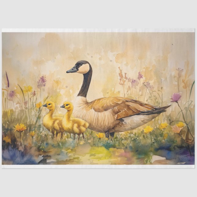 Watercolor Goose and Goslings Spring Decoupage Tissue Paper (Front)