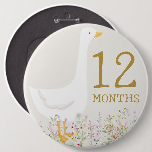 Watercolor Goose Baby Month Milestone Marker Sign 6 Inch Round Button