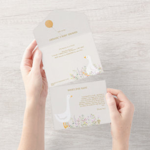 watercolor Goose Duck Wildflower Baby Shower All In One Invitation