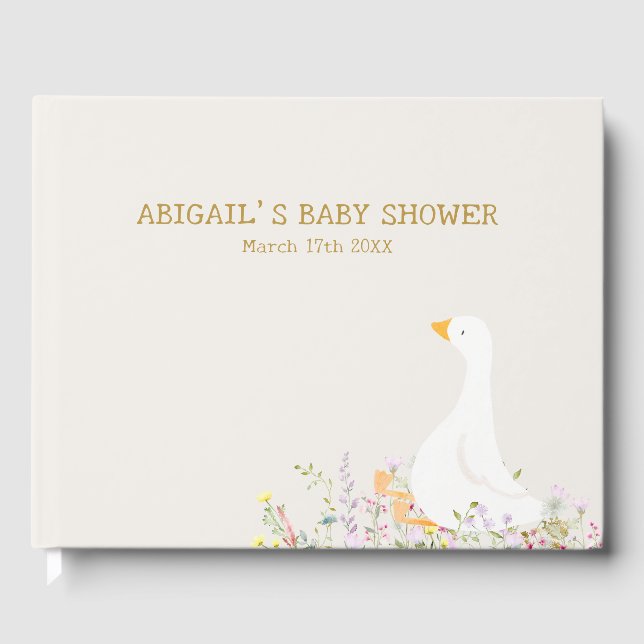 Watercolor Goose Duck Wildflower Baby Shower Guest Book (Front)