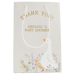 Watercolor Goose Duck Wildflower Baby Shower Medium Gift Bag