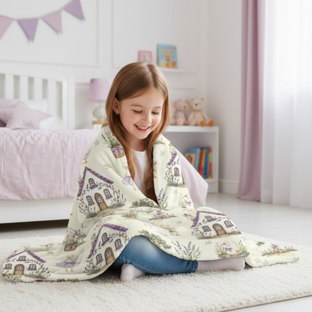 Watercolor Goose Lavender Farm House Fleece Blanket (Creator Uploaded)