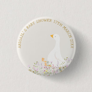 Watercolor Goose Wildflower Baby Shower 1 Inch Round Button