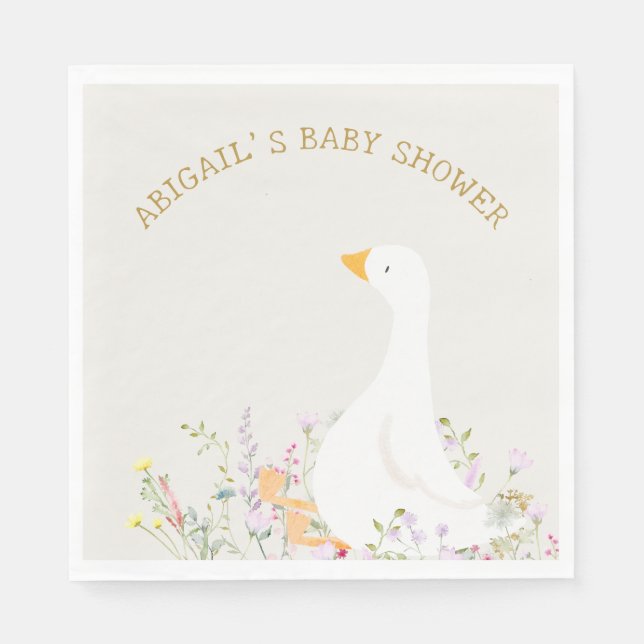 Watercolor Goose Wildflower Baby Shower  Napkin (Front)