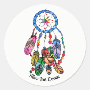 Watercolor gorgeous rainbow dream catcher classic round sticker