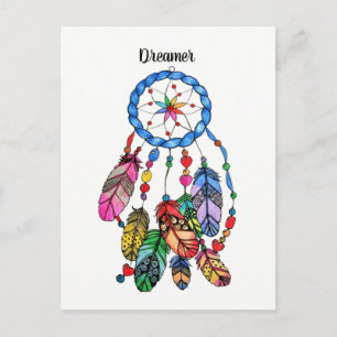 Watercolor gorgeous rainbow dream catcher postcard