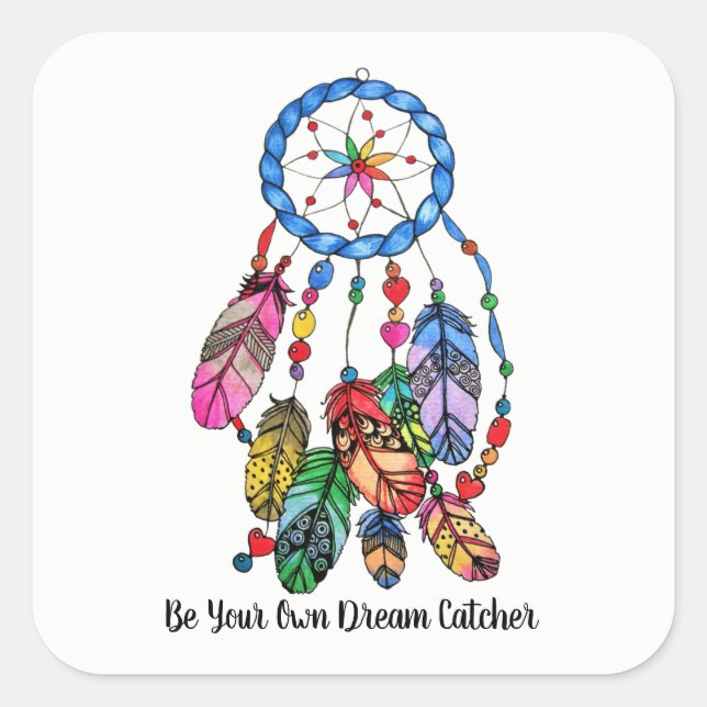 Watercolor gorgeous rainbow dream catcher square sticker (Front)
