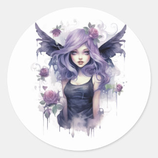Watercolor Gothic Dark Fairy Classic Round Sticker