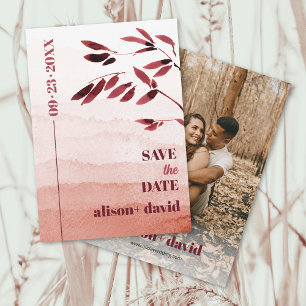 Watercolor gradient and branch Japandi photo Save The Date