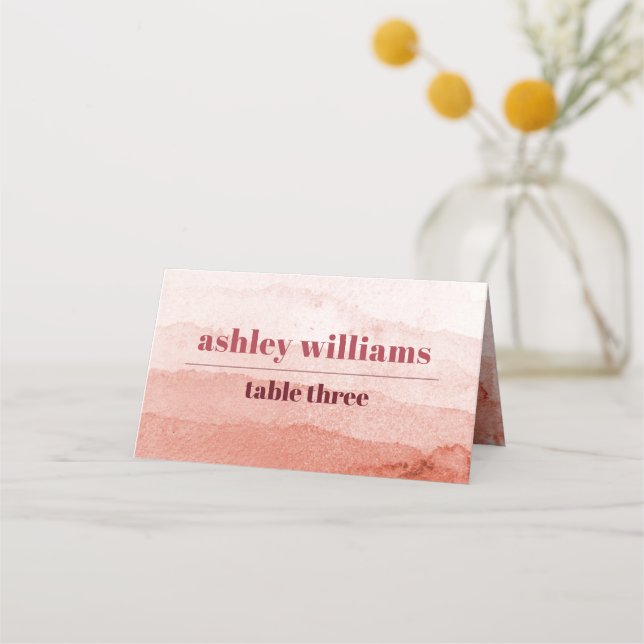 Watercolor gradient and branch Japandi wedding Place Card (Front)