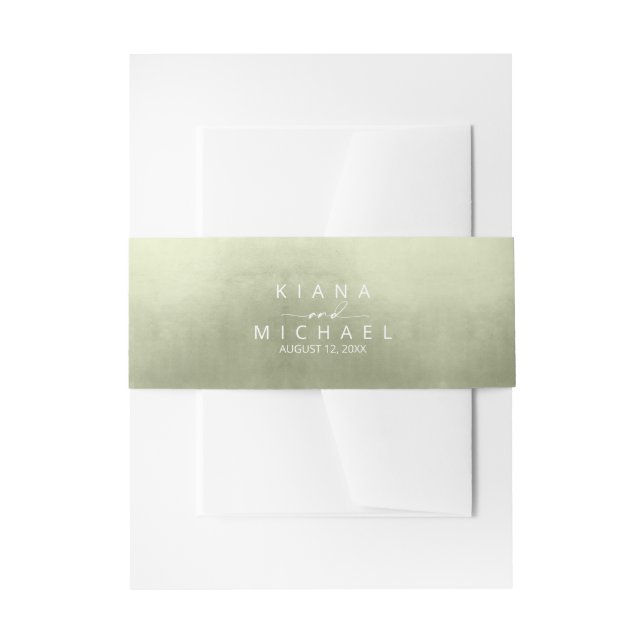 Watercolor Gradient Wedding Sage Green ID786 Invitation Belly Band (Front Example)