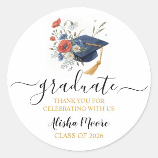 Watercolor Graduate Hat Thank You Classic Round Sticker