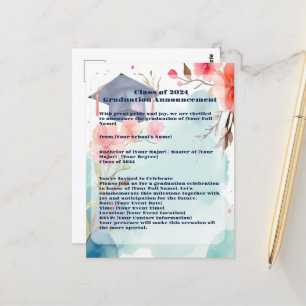 Watercolor Graduation Announcement Postcard